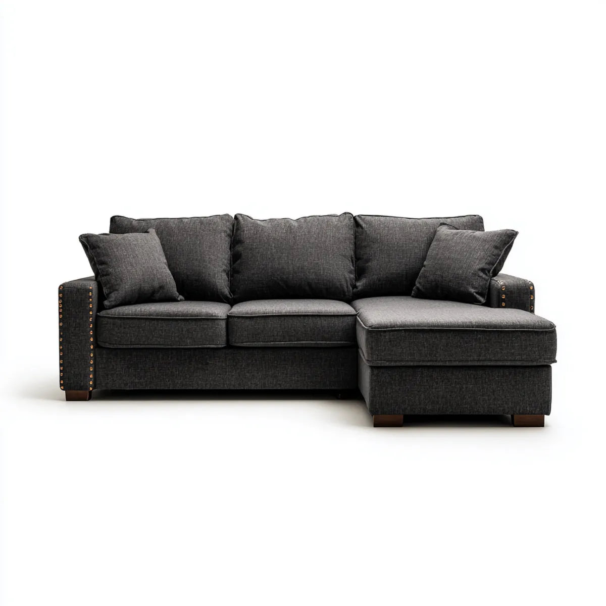 Sofa, narożna sofa 3- fotelik z recamer prawo ciemnoszary 250 x 160 x 90 cm poliester prostokątna