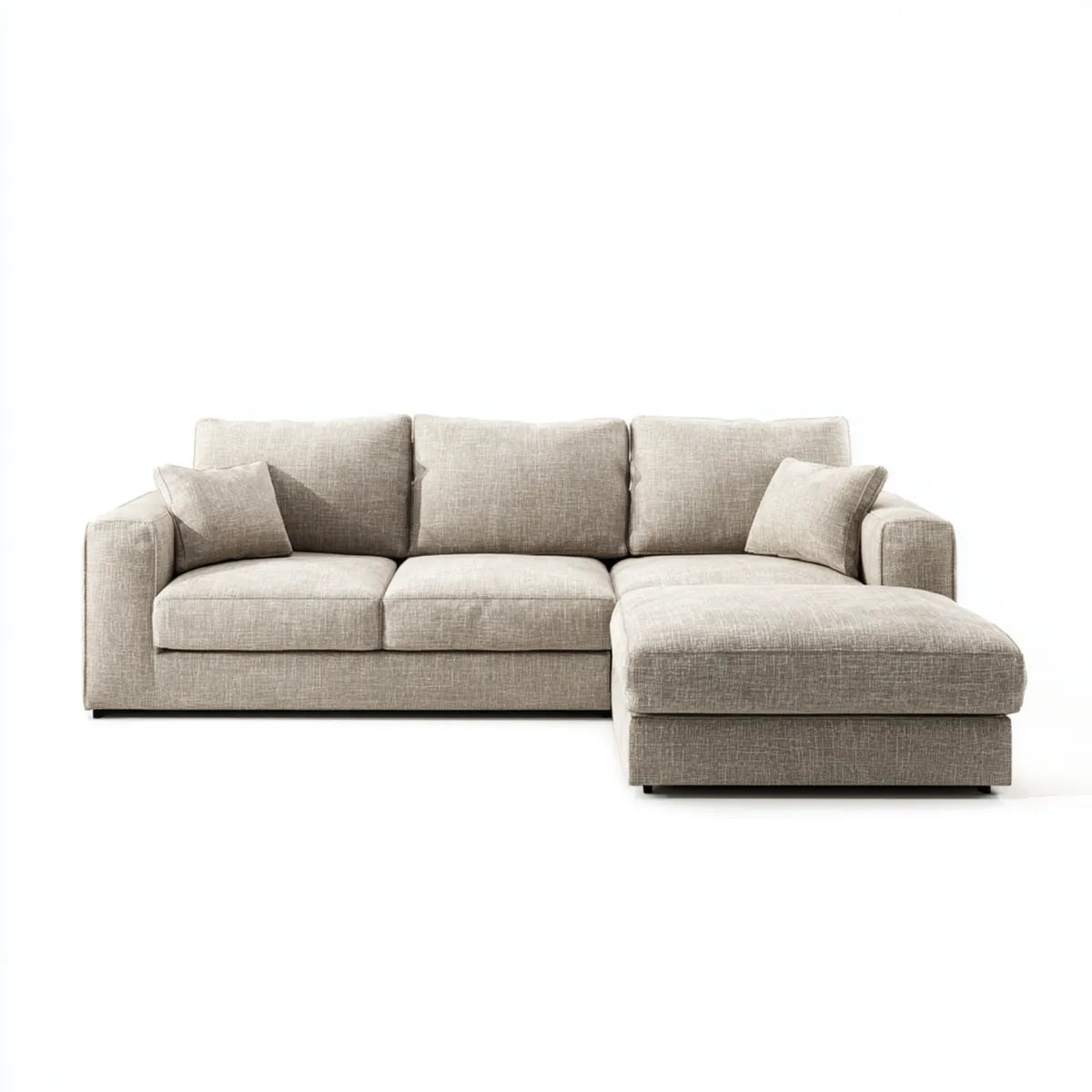 Sofa, Kanapa narożna z prawej ottomańskiej beżowej 280 x 170 x 85 cm poliestrowego kształtu L