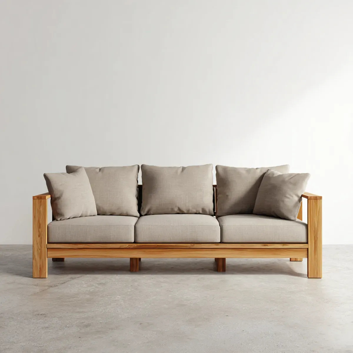 Sofa ogrodowa, Kanapa ogrodowa 3 beżowe fotele w litym drewnie z drewna tekowego 220 x 85 x 78 cm