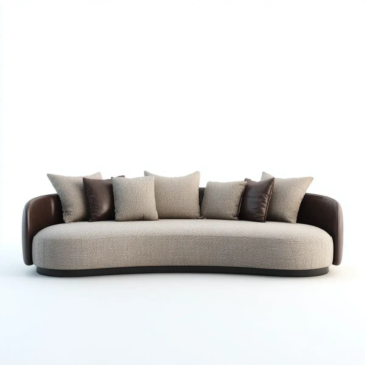 Sofa, 3-osobowa kanapa beżowa ciemnobrązowa 240 x 95 x 78 cm z tapicerką poliestrową polipropylenową ze sztucznych skórzanych podłokietników i zaokrąglonym kształtem