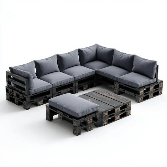 Sofa ogrodowa, Palety Loungeset w kształcie litery L antracyt czarny z litego drewna sosnowego 360 x 240 cm