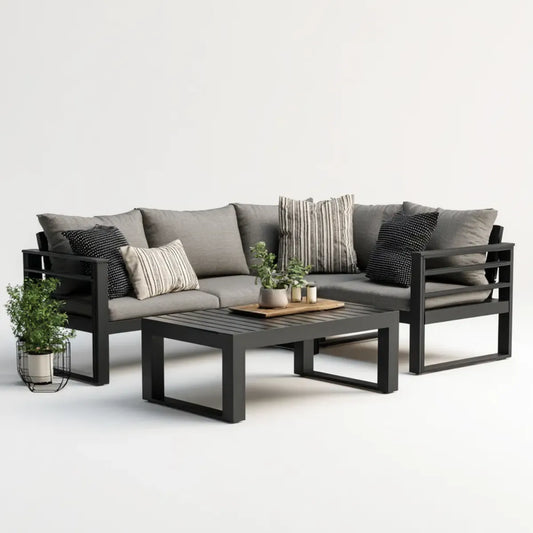 Sofa ogrodowa, Taras loungeset narożna sofa z stolikiem do kawy szary czarny Aluminium 220 x 220 x 70 cm