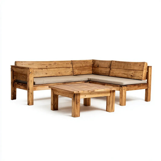 Sofa ogrodowa, Ogród narożnik salon 3- część naturalna 200 x 200 cm sosna lite drewno kształt litery L