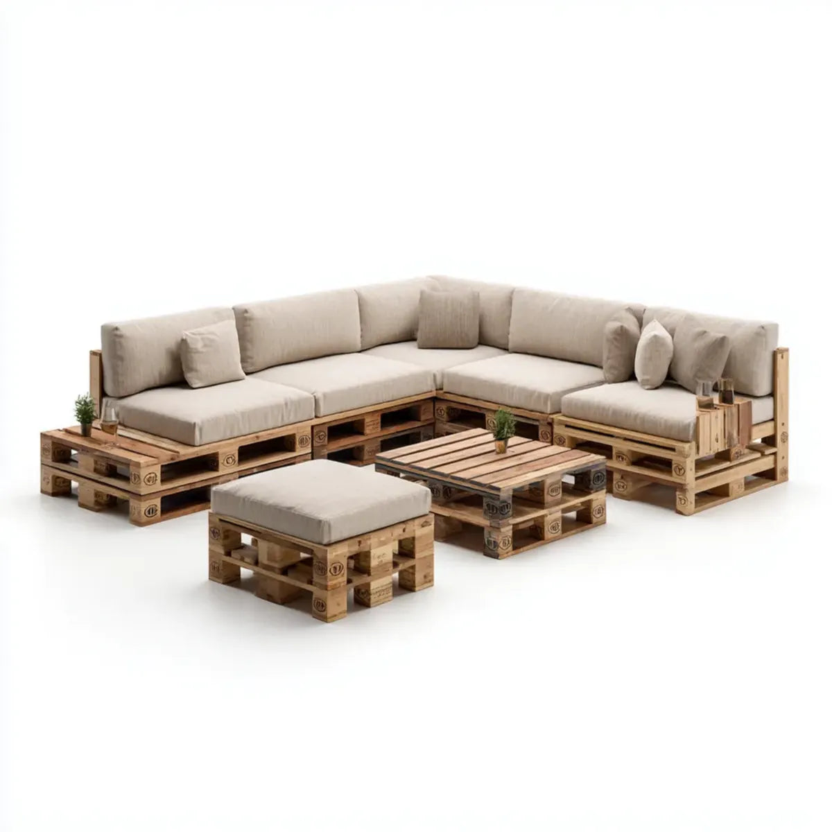 Sofa ogrodowa, Zestaw narożnik ogrodowy 5 sztuk beżowe drewno jodłowe drewno lite 280 x 210 cm