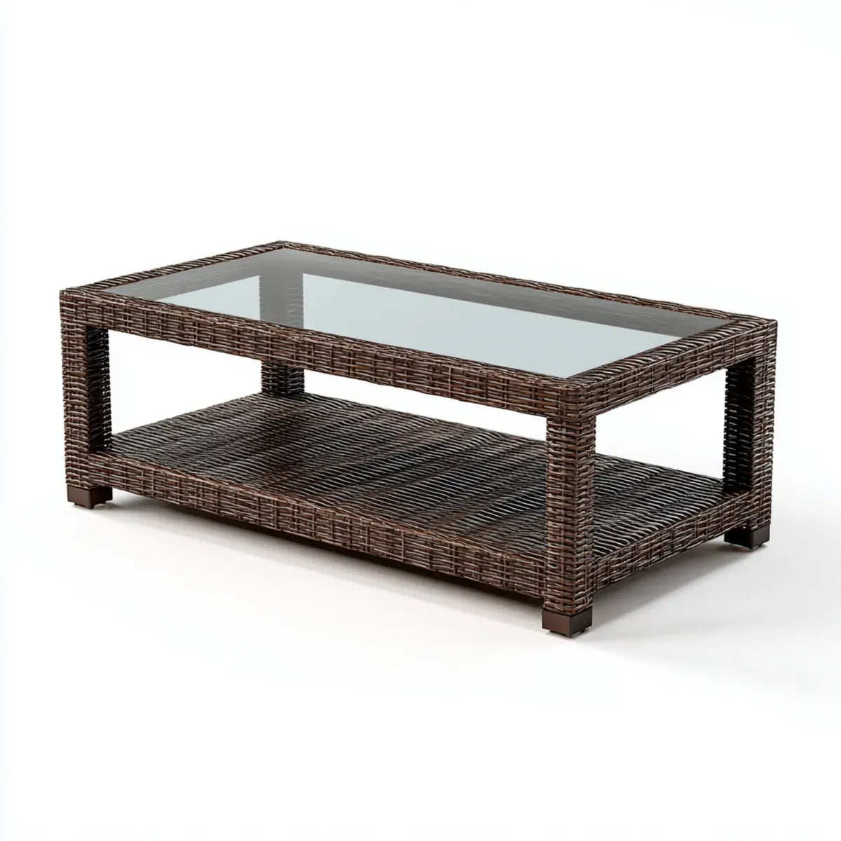 Stolik kawowy, 100 x 60 x 45 cm prostokątny stolik kawowy w rattanie PE i szkle hartowanym