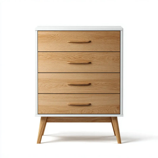 Komoda, Kommode 4 szuflady naturalny dąb i biały prostokątna MDF i lity dąb 80 x 40 x 110 cm