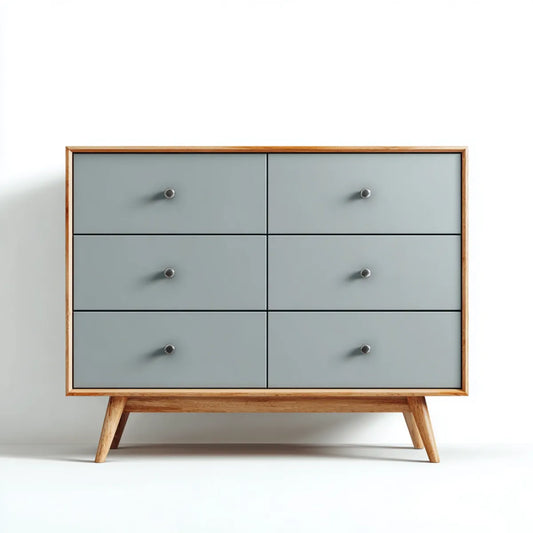 Komoda, Wygoda 6 szuflady niebieski szary 120 x 40 x 100 cm w MDF i lite prostokątne drewno
