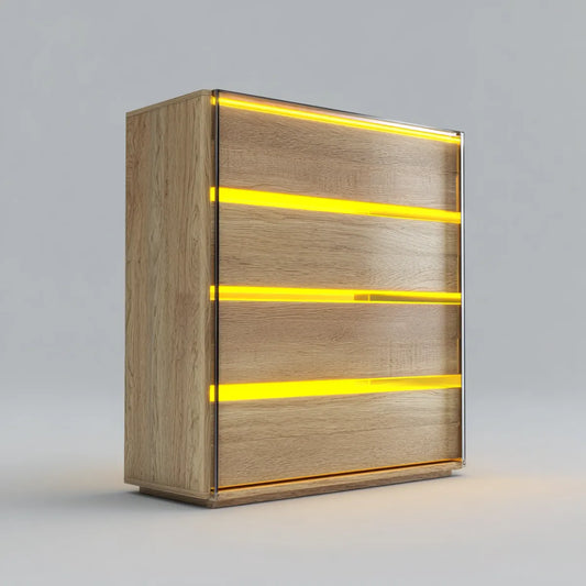 Komoda, Wysoka wygoda z 4 lekkimi szufladami z dębu z oświetleniem LED 80 x 40 x 120 cm w prostokątnych panelach MDF