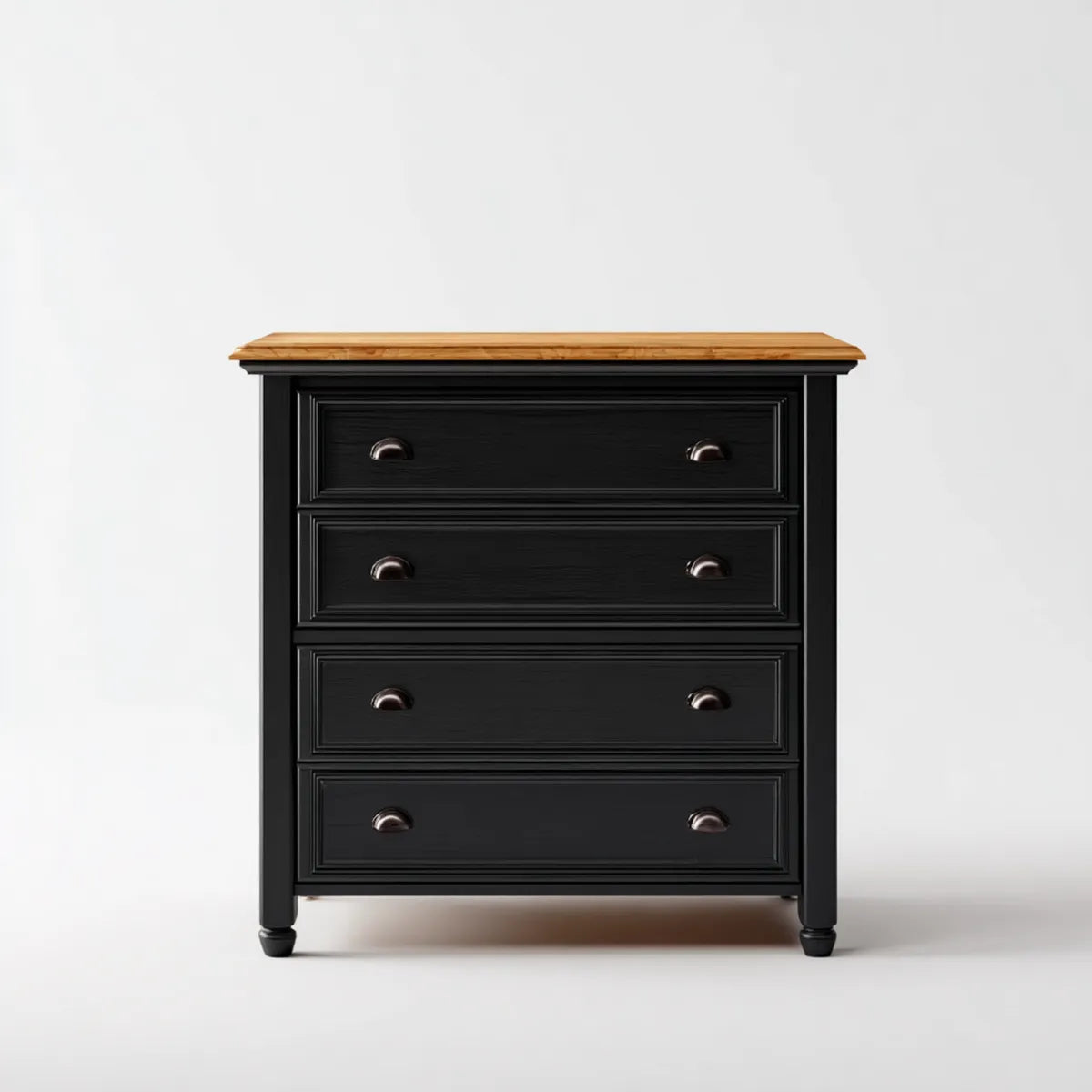 Komoda, Kommode 4 szuflady czarne i naturalne drewno w MDF i stałe prostokątne sosny 90 x 45 x 95 cm