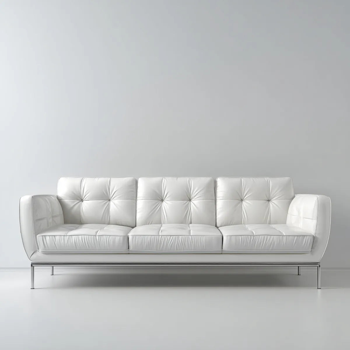 Sofa, 3- fotela biała 220 x 85 x 78 cm PU- miękka stal nierdzewna prostokątna