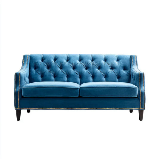 Sofa, 2-fotelik Chesterfield sofa Niebieski z aksamitu poliestrowego 170 x 86 x 78 cm prostokątna