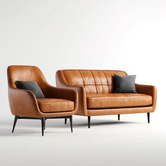 Sofa, Odzież sofy 2-częściowy koniak PU sztucznej skóry z dwuosobowym fotelem i fotelem 160 x 82 x 82 cm