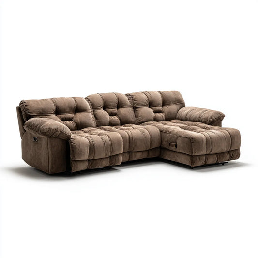 Sofa, Elektryczna narożna sofa Brązowy z funkcją relaksacyjną wykonana z poliestrowego kabla 280 x 165 x 100 cm kształt litery L