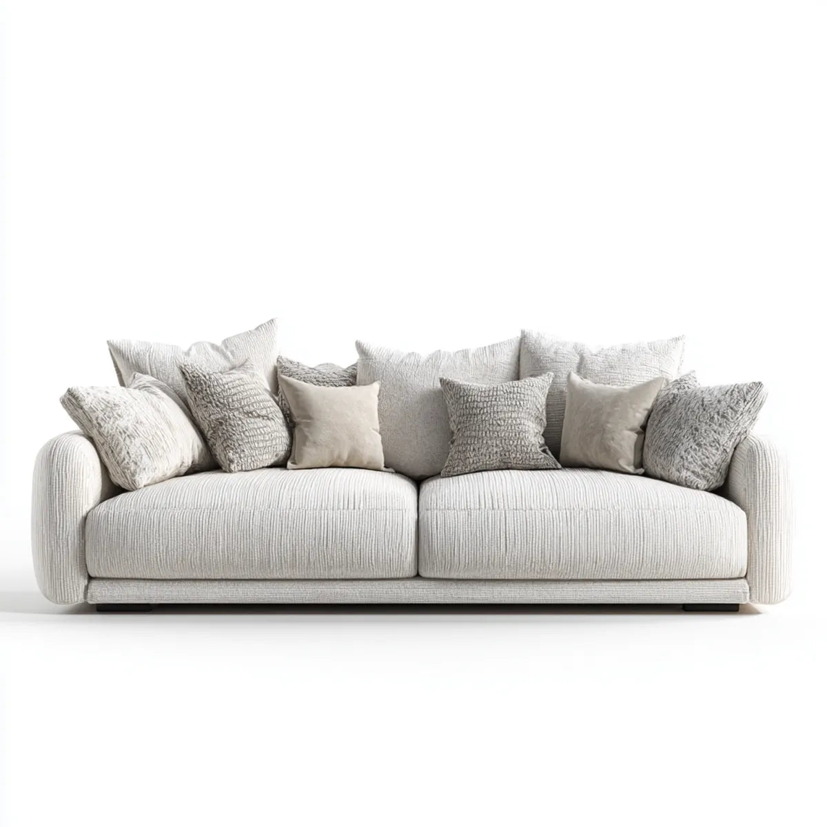 sofa 3-osobowa śmietana biała 260 x 105 x 78 cm z pokrywą z poliestru i zaokrąglonymi podłokietnikami