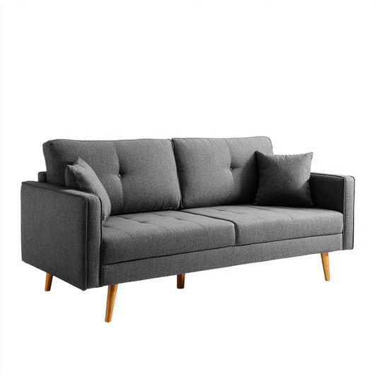 sofa 2-osobowa Ciemnoszara 180 x 83 x 82 cm tapicerka poliestrowa z litego drewna nogi prostokątne