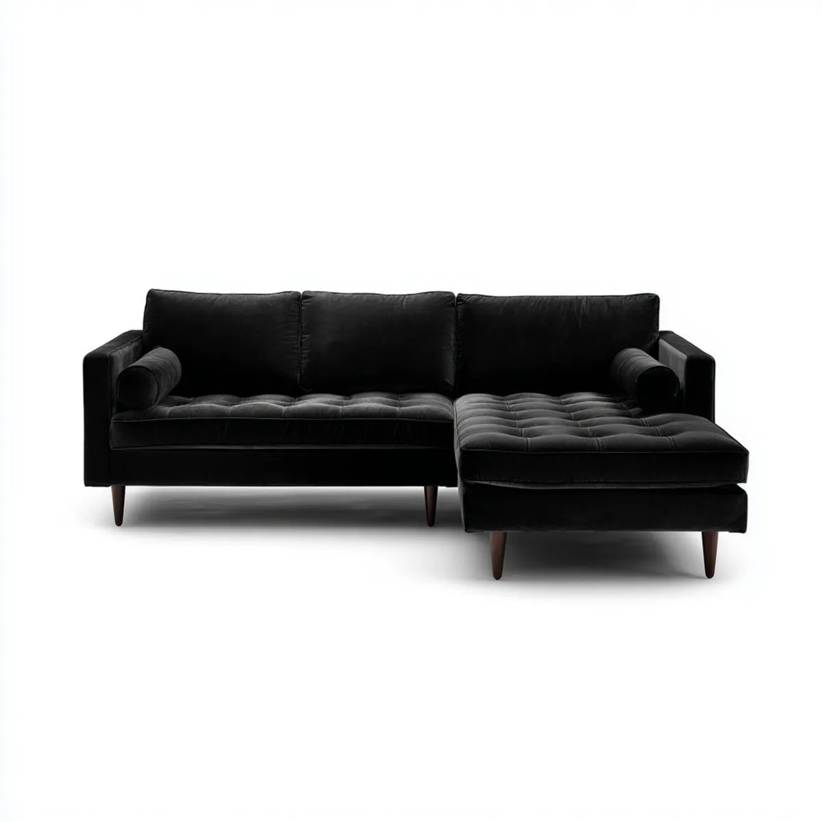 Sofa, Kanapa narożna z szezlongiem Czarna 260 x 160 x 85 cm poliestrowy aksamit kształt litery L