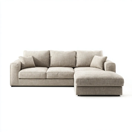 Sofa, Kanapa narożna z prawej ottomańskiej beżowej 280 x 170 x 85 cm poliestrowego kształtu L