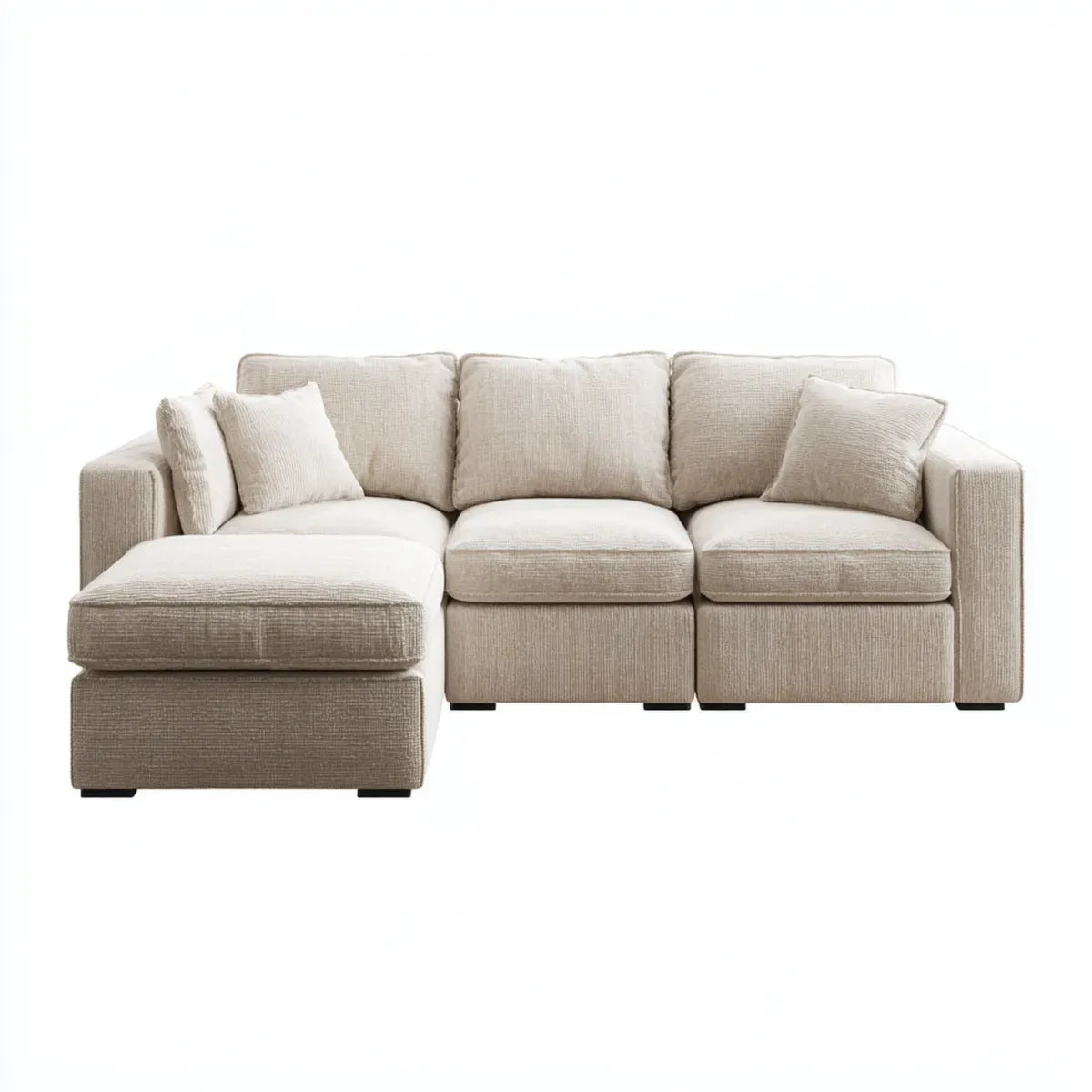 Sofa, Kanapa narożna z pianką poliestrową szezlongiem Beige 260 x 160 x 85 cm prostokątna