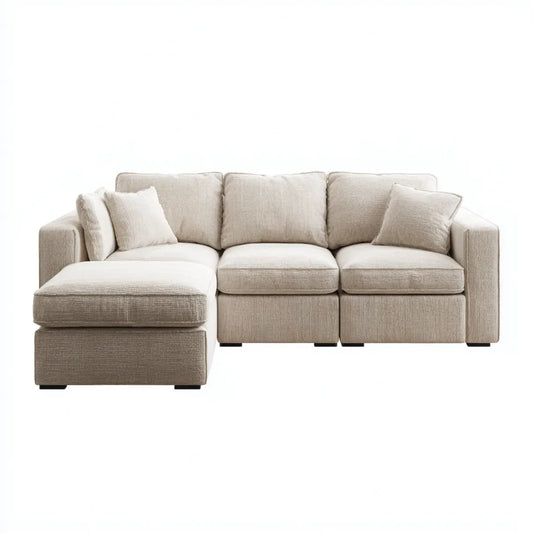 Sofa, Kanapa narożna z pianką poliestrową szezlongiem Beige 260 x 160 x 85 cm prostokątna