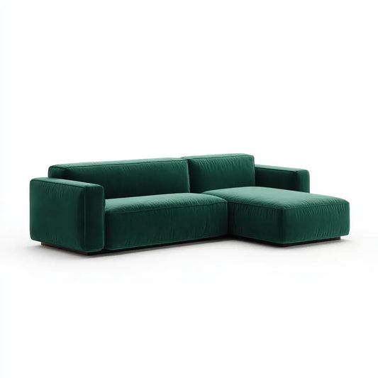 Sofa, Kanapa narożna z ciemnozielonym recyrem 260 x 160 x 85 cm poliestrowy aksamit