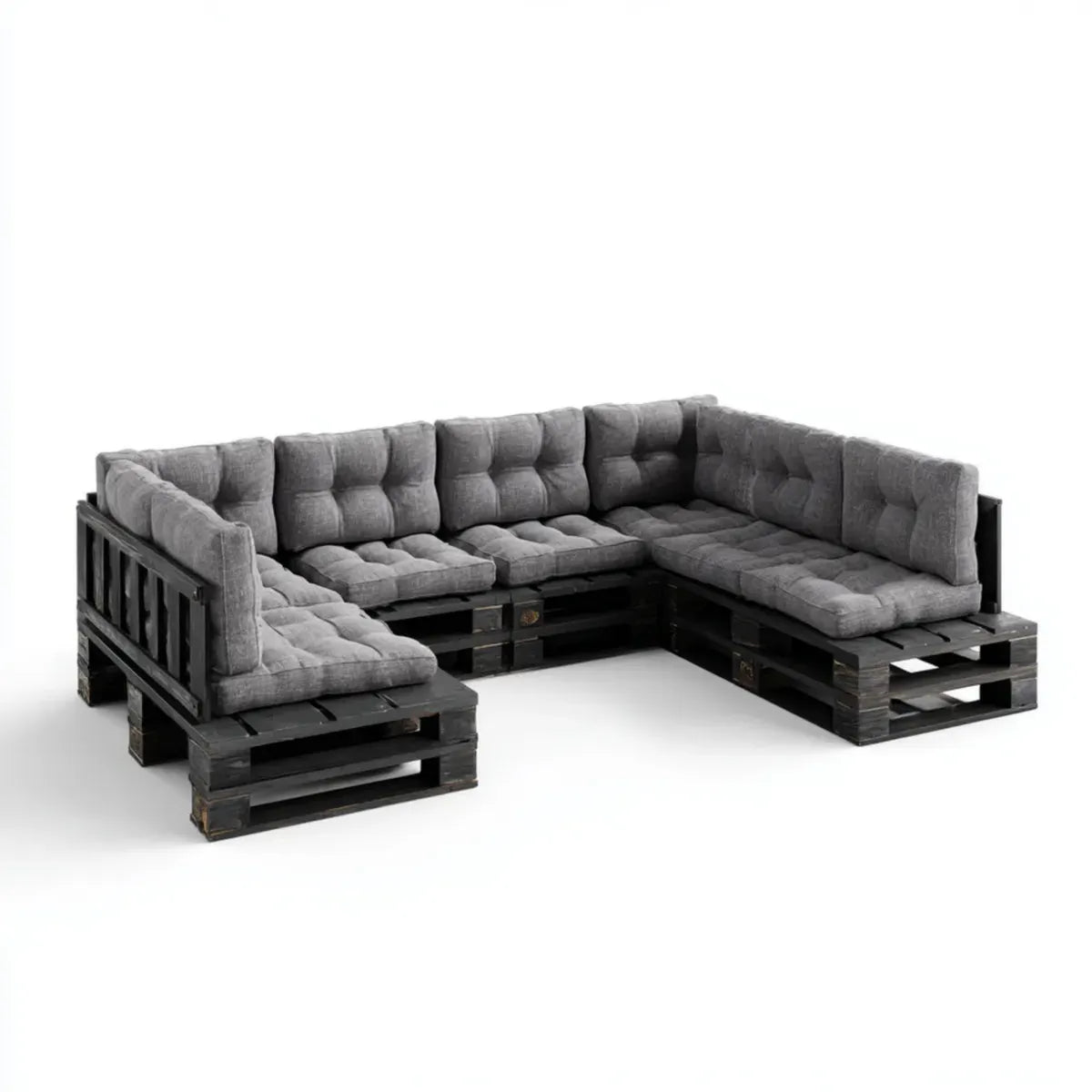 Sofa ogrodowa, Rożna sofa ogrodowa 5 szarych antracytów w litym drewnie jodłowym 280 x 200 x 80 cm