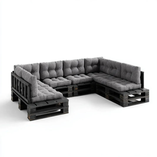 Sofa ogrodowa, Rożna sofa ogrodowa 5 szarych antracytów w litym drewnie jodłowym 280 x 200 x 80 cm