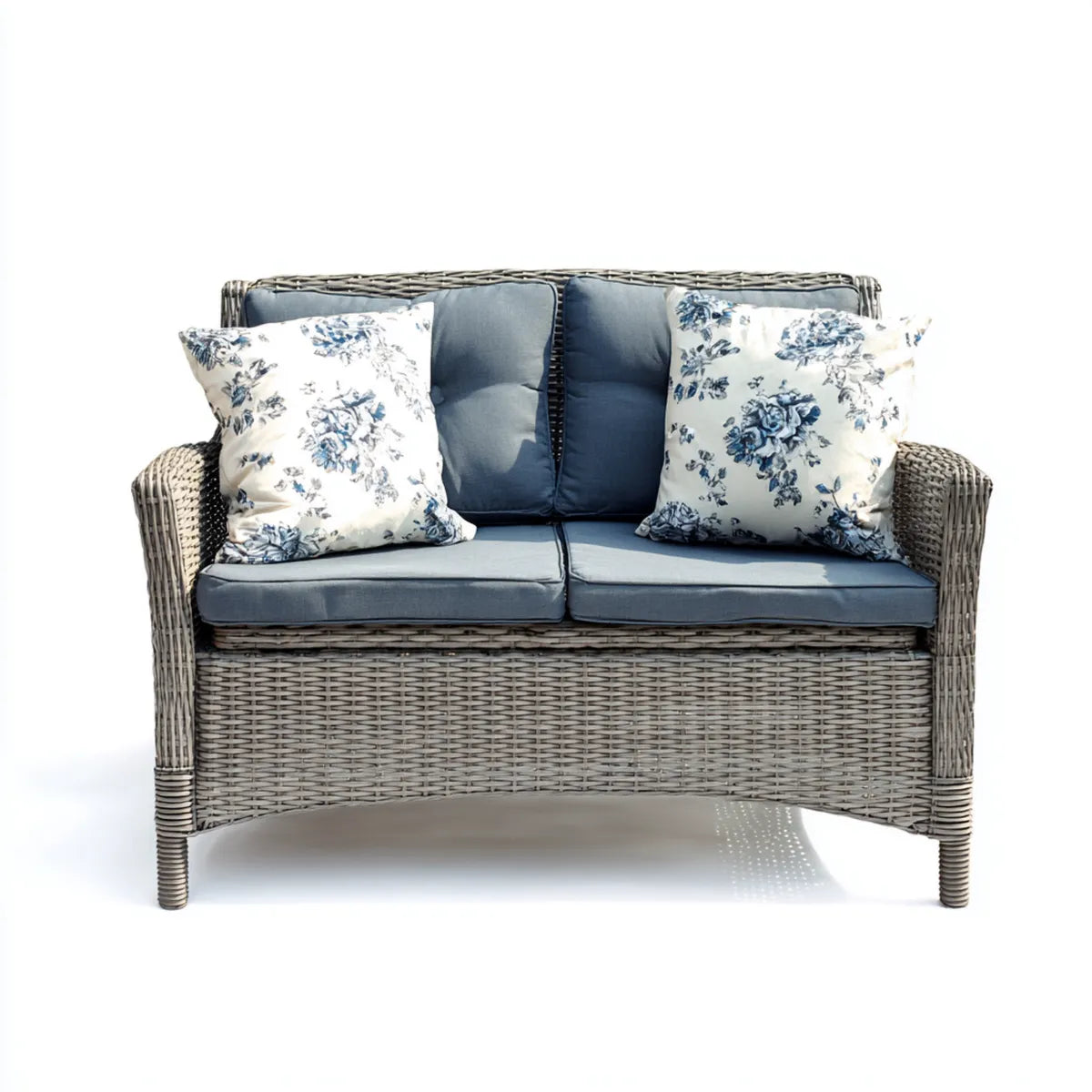Sofa ogrodowa, Tapczan ogrodowy 2 miejsca szaro-niebieski w rattanie PE prostokątna 130 x 70 x 85 cm