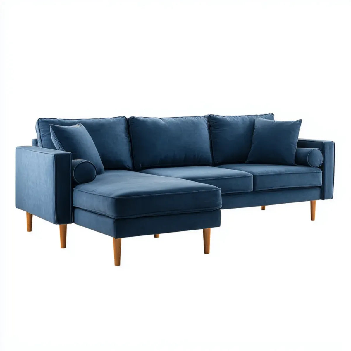 Sofa, Kanapa narożna z granatowym zwrotnikiem 250 x 160 x 85 cm poliestrowy aksamit kształt litery L