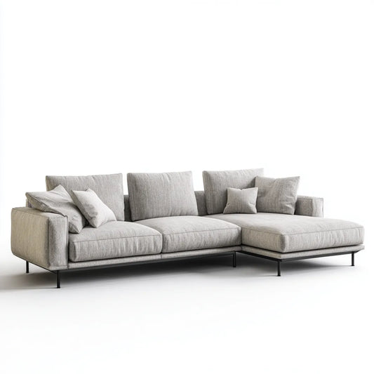 Sofa, Kanapa narożna z prawym zwrotnikiem o barwie szarej 280 x 170 x 85 cm ze stali poliestrowej o kształcie L