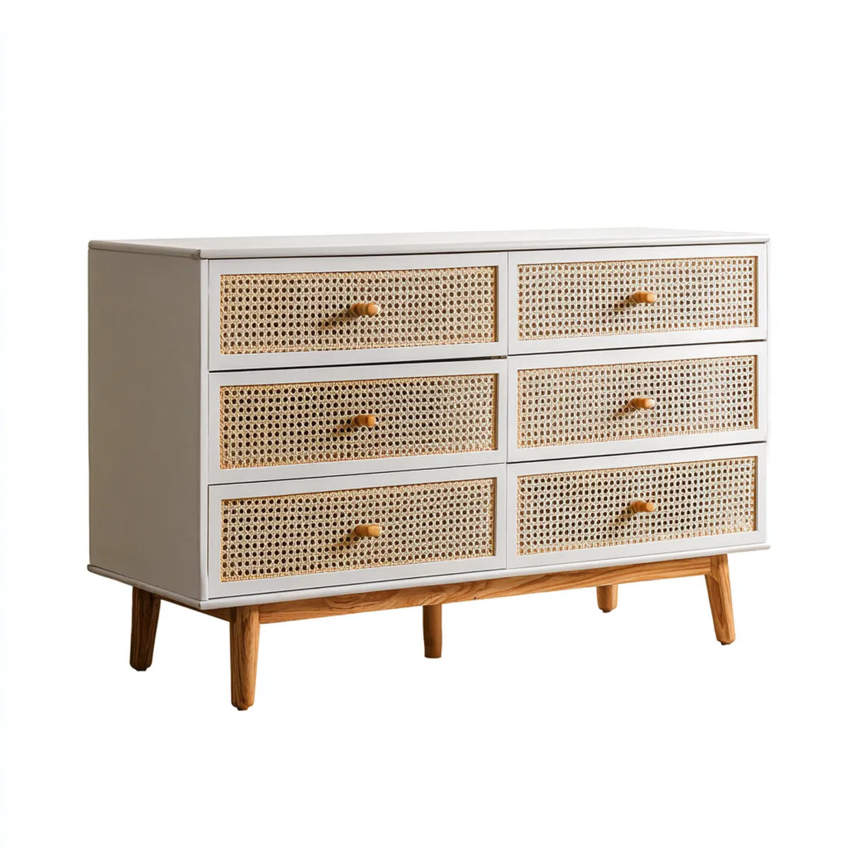 Komoda, 6 szuflad w kolorze białym i naturalnym w MDF z puszką 120 x 40 x 80 cm