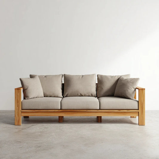 Sofa ogrodowa, Kanapa ogrodowa 3 beżowe fotele w litym drewnie z drewna tekowego 220 x 85 x 78 cm