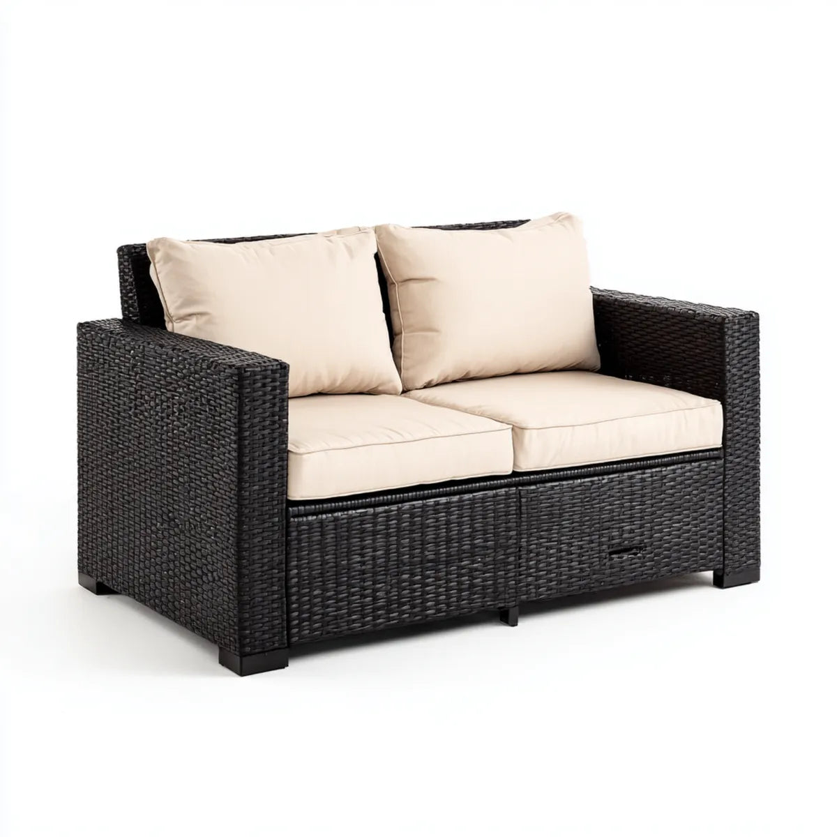 Sofa ogrodowa, Tapczan ogrodowy 2 ratan czarny i beżowy PE 124 x 70 x 63 cm