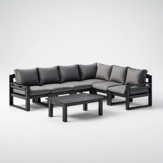 Sofa ogrodowa, Zestaw siedzenia ogrodowego szary i czarny aluminium z tabeli 220 x 220 x 67 cm