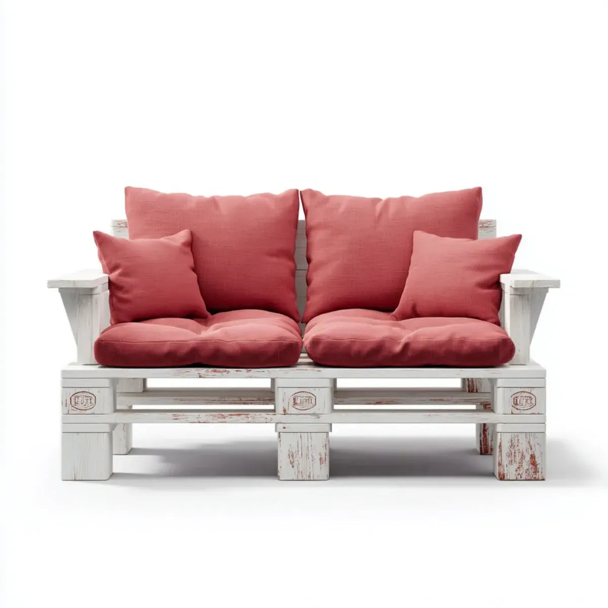 Sofa ogrodowa, Tapczan ogrodowy 2 białe i czerwone miejsca w litym drewnie prostokątnej sosny 120 x 65 x 70 cm