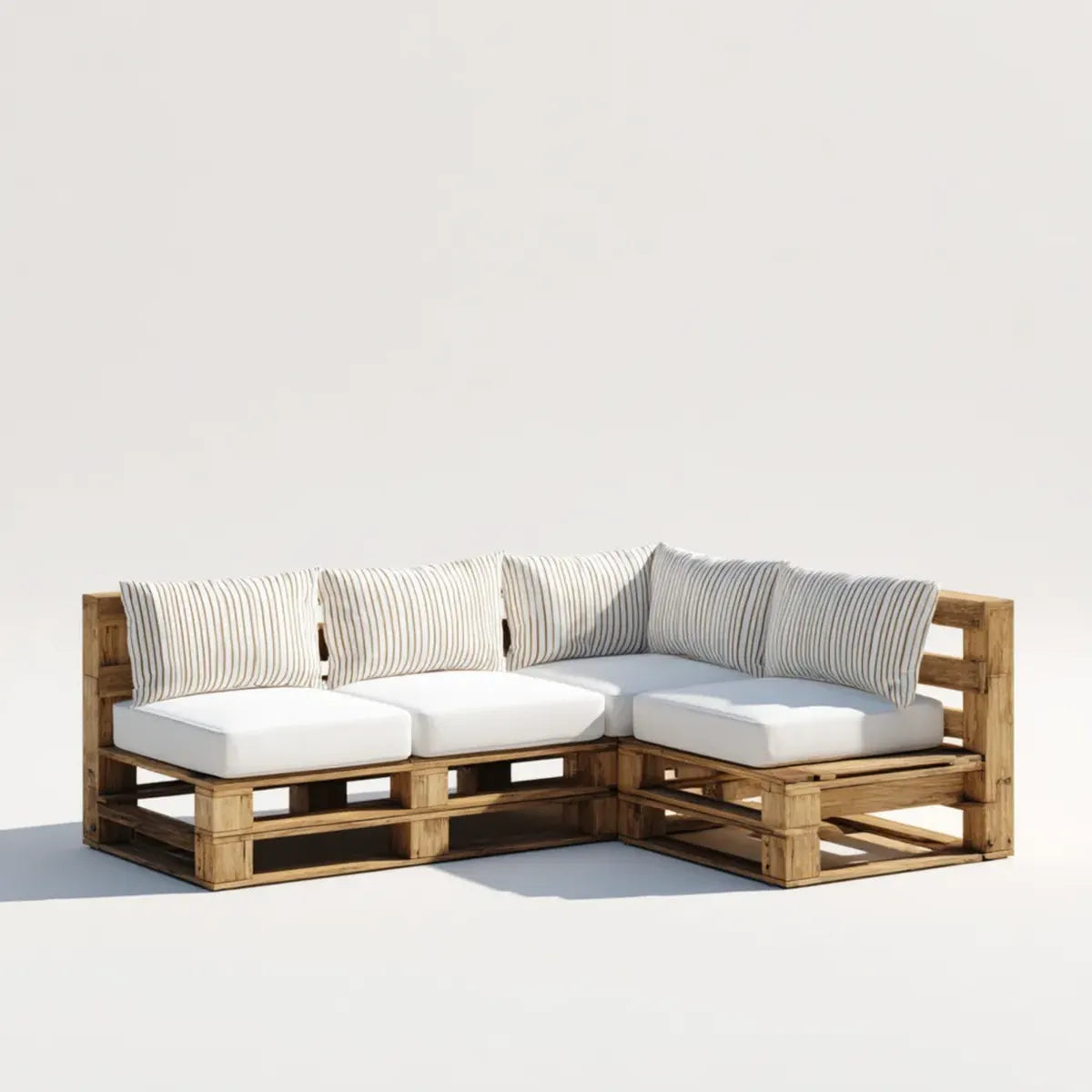 Sofa ogrodowa, Kanapa ogrodowa narożna 3 krzesełka naturalne i białe 240 x 160 x 65 cm w sosnie litej
