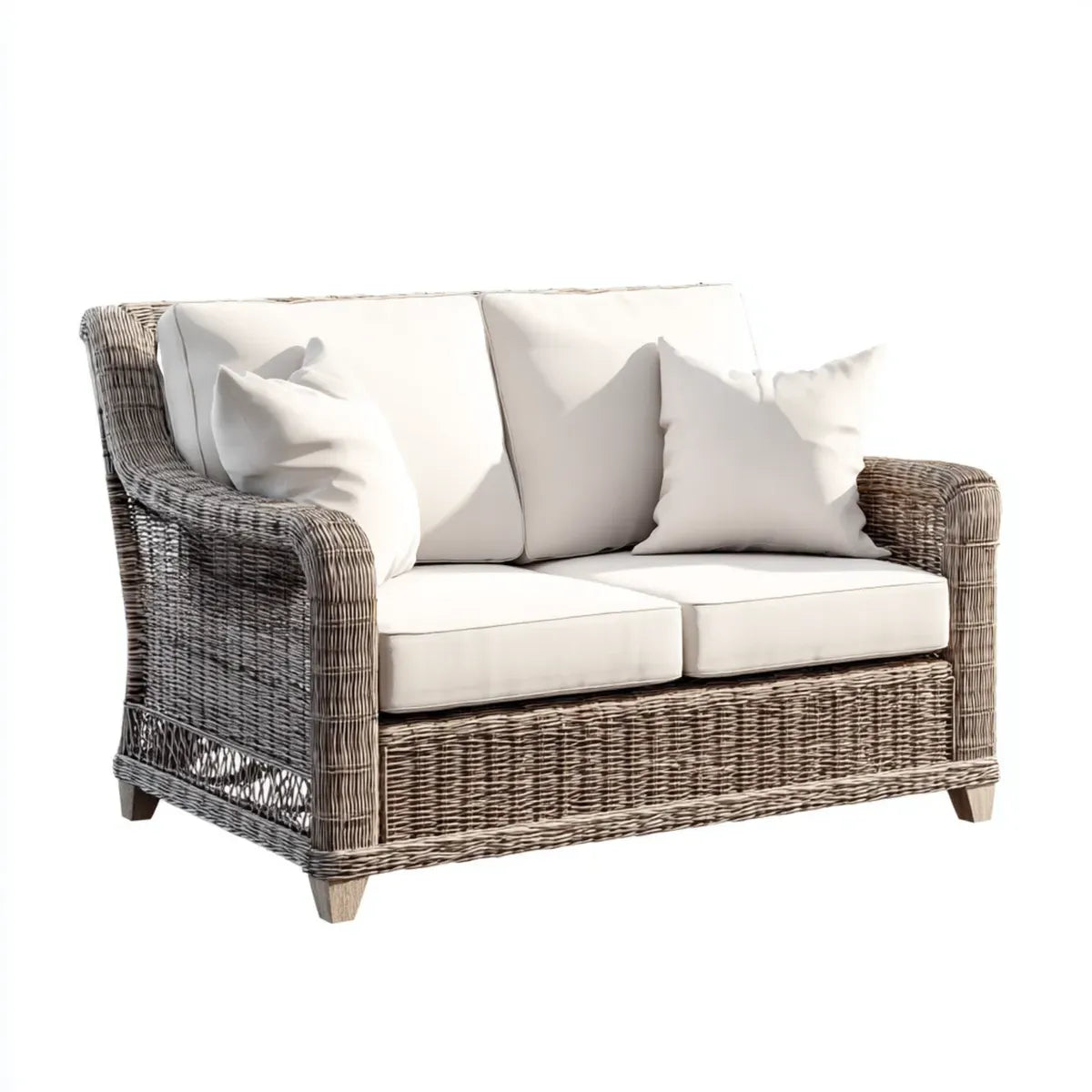 Sofa ogrodowa, Tapczan ogrodowy 2 naturalne i białe miejsca w prostokątnym rattanie plecione 150 x 85 cm, 150 x 85 x 85 cm