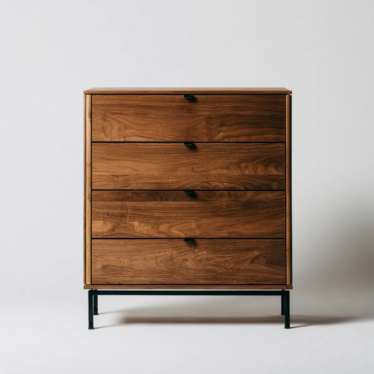 Komoda, Kommode 4 szuflady brązowy orzech z drewna prostokątnego 90 x 45 x 110 cm