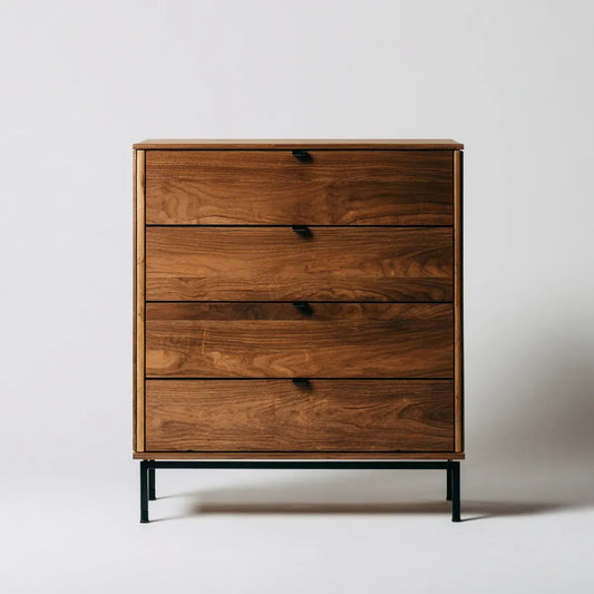 Komoda, Kommode 4 szuflady brązowy orzech z drewna prostokątnego 90 x 45 x 110 cm