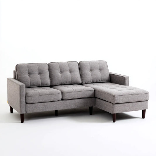 Sofa narożna z prawego rekameru szarego 230 x 145 x 85 cm pianka poliestrowa kształt litery L