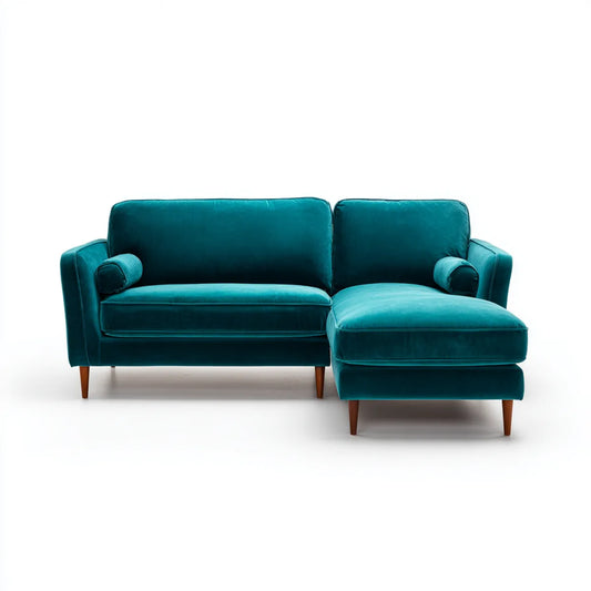 Sofa, Kanapa narożna z turkusem zwrotniczym 230 x 150 x 85 cm poliestrowy aksamit w kształcie L