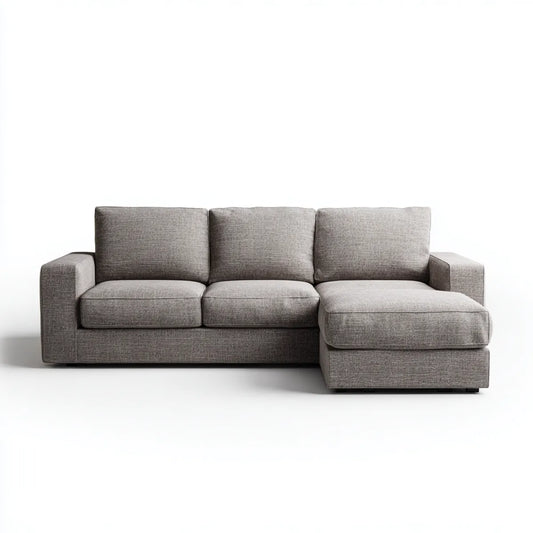 Sofa, Rożna sofa z rekamami prawa szara 255 x 160 cm pianka poliestrowa prostokątna
