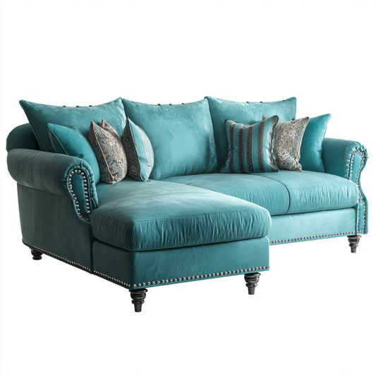 Sofa, Kanapa narożna z szezlongiem Türkis 260 x 165 x 90 cm poliestrowy aksamit w kształcie L