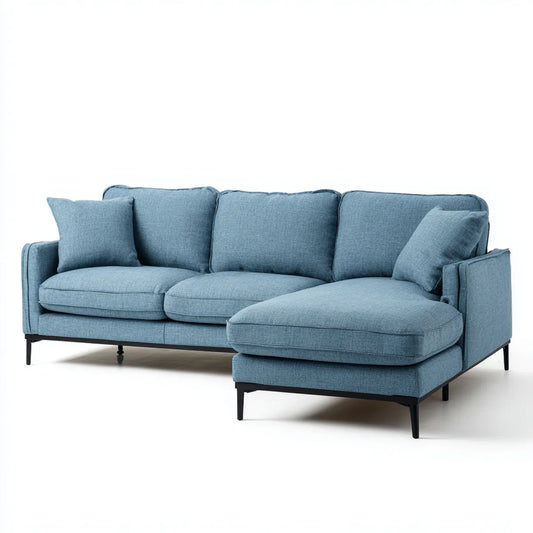 Sofa narożna z prawej ottomanowej niebieskiej 260 x 160 x 85 cm poliestrowej kształt L