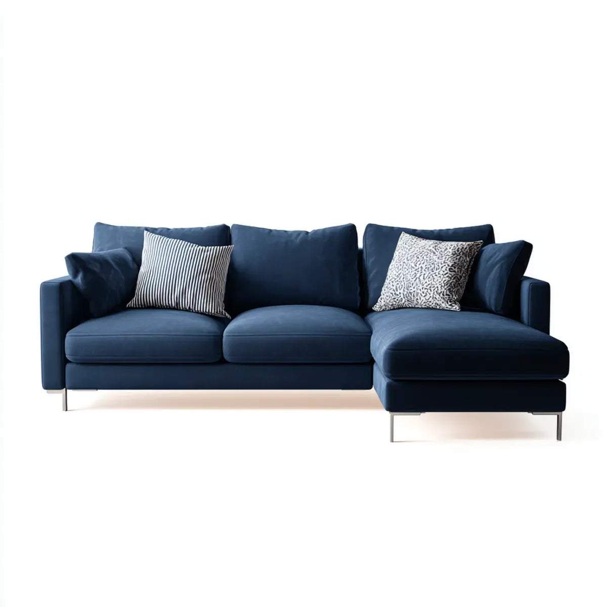 Sofa, Kanapa narożna z ciemnoniebieskim zwrotnikiem 270 x 165 x 85 cm poliestrowy kształt L
