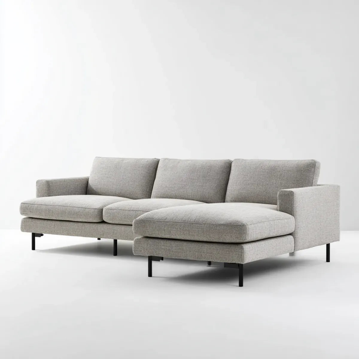 Sofa, Kanapa narożna z lekkim, szarym fotelem 280 x 160 x 85 cm ze stali poliestrowej o kształcie L
