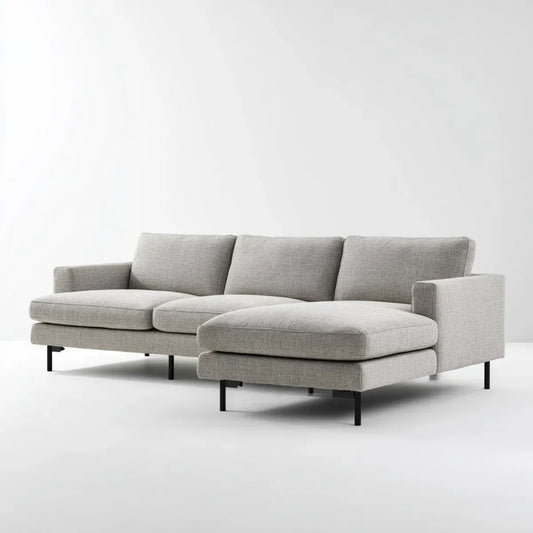 Sofa, Kanapa narożna z lekkim, szarym fotelem 280 x 160 x 85 cm ze stali poliestrowej o kształcie L