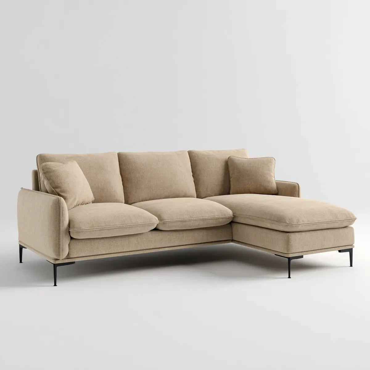 Sofa, Kanapa narożna z szezlongiem beige 255 x 160 x 85 cm poliestrowy kształt L