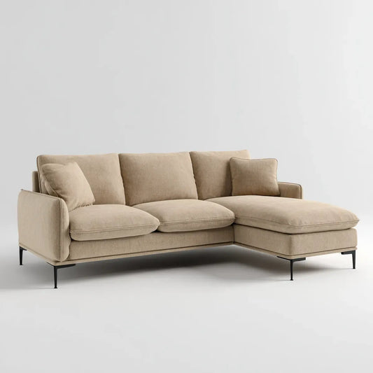 Sofa, Kanapa narożna z szezlongiem beige 255 x 160 x 85 cm poliestrowy kształt L