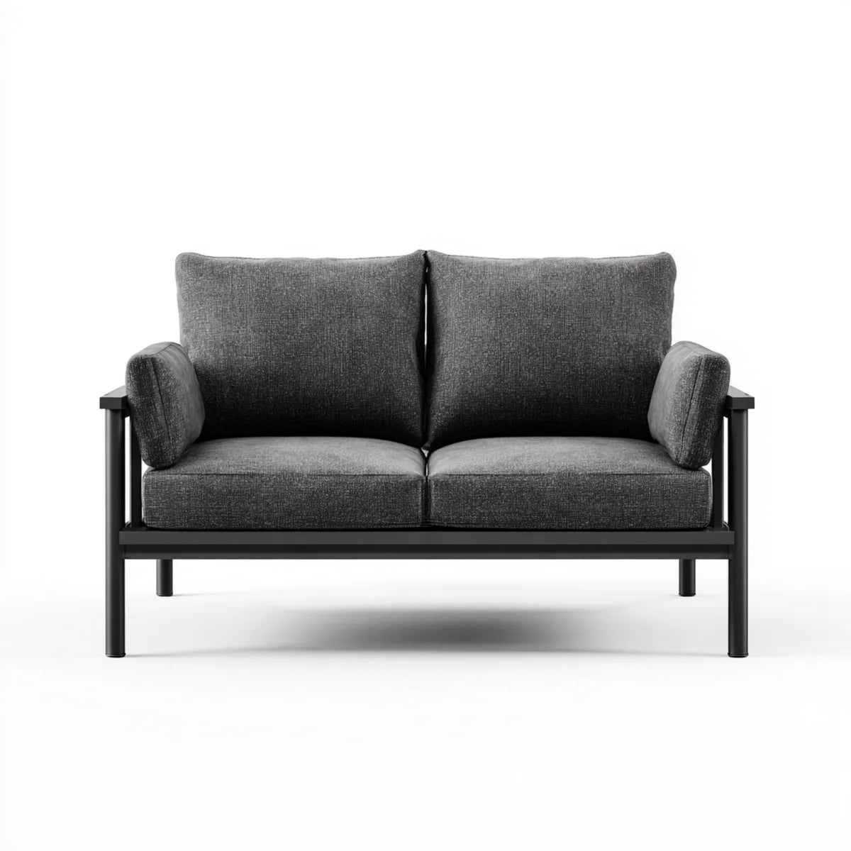 Sofa, 2-fotela ciemnoszara 130 x 78 x 80 cm stal poliestrowa prostokątna