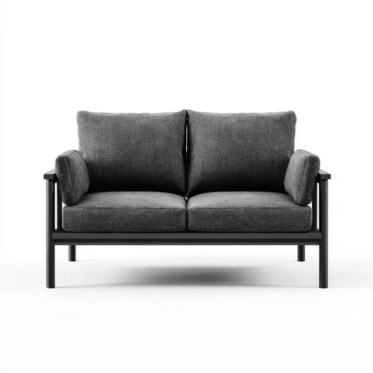 Sofa, 2-fotela ciemnoszara 130 x 78 x 80 cm stal poliestrowa prostokątna
